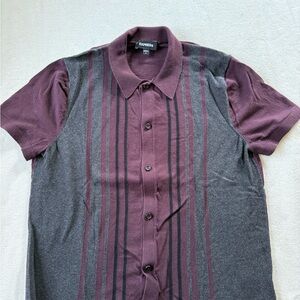 Express Men's Burgundy and Charcoal Striped Shirt